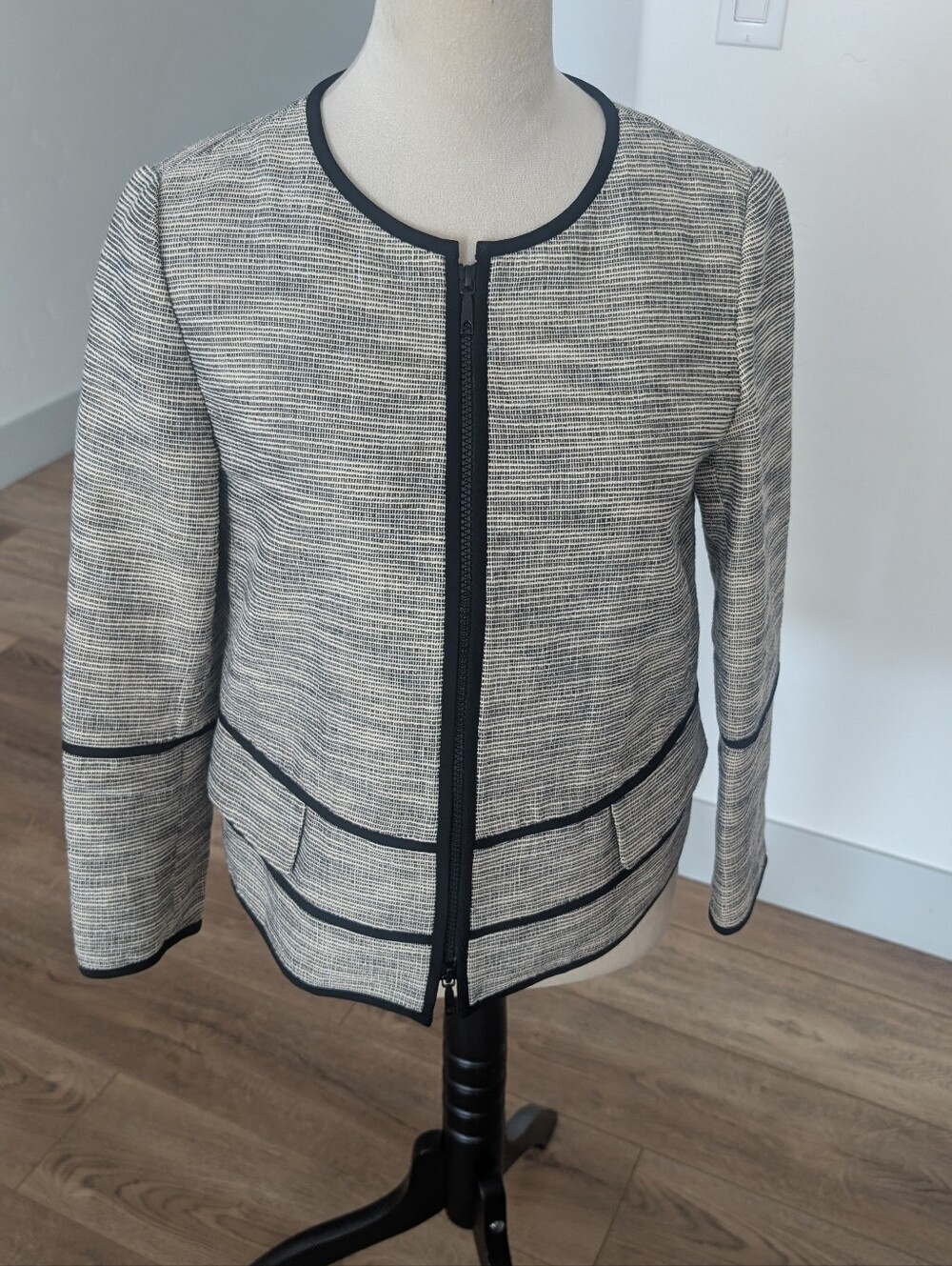 Structured Black-Trim Tweed Jacket - Women's